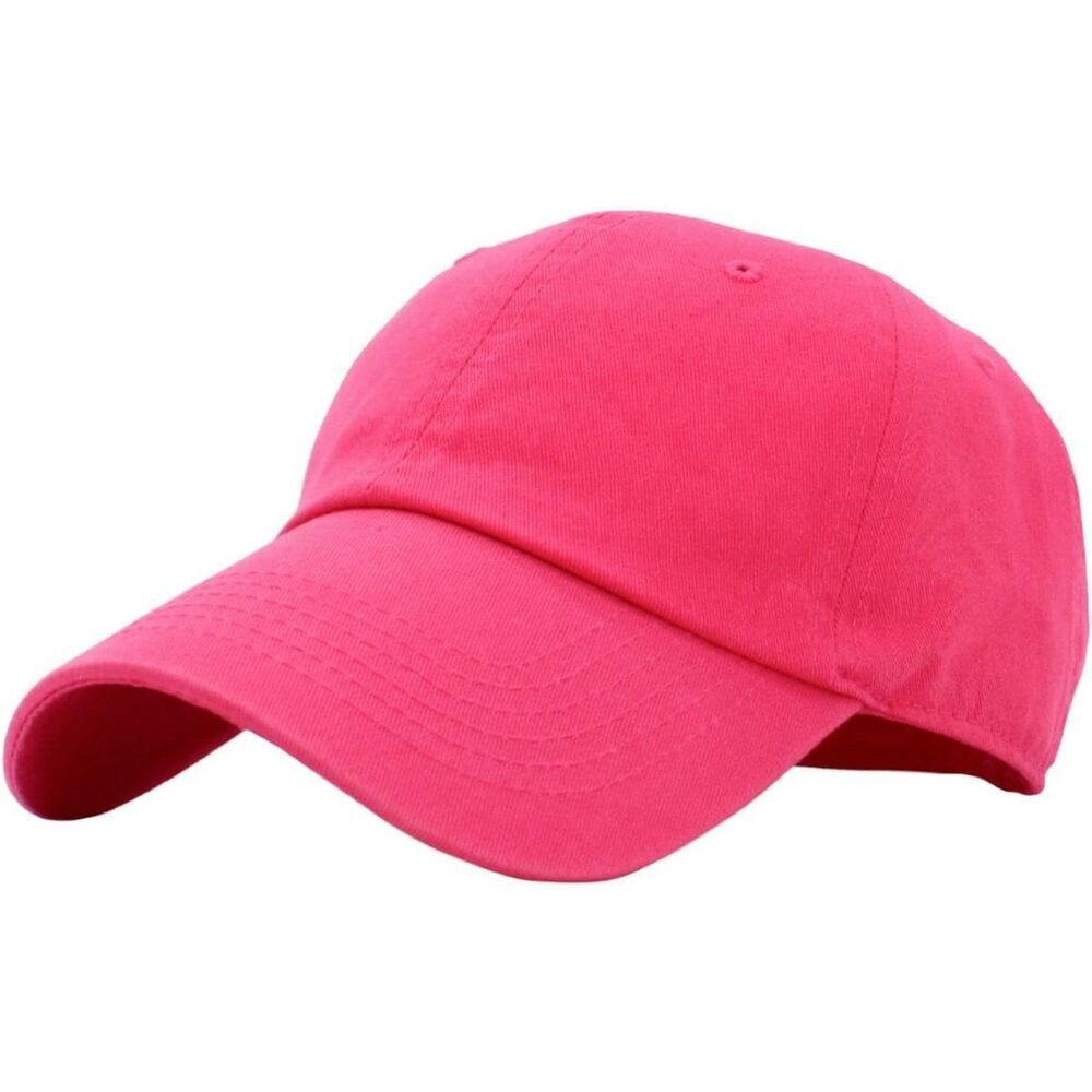Unisex Hot Pink 100% Cotton Washed Adjustable Classic Crown Baseball Plain Hat